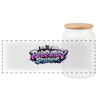 RuhrPottery Streetwear Graffiti - Panoramic Cookie Jar with Wooden Lid - white - Front