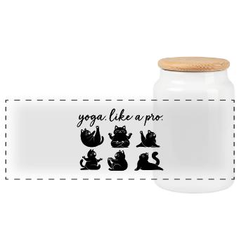Yoga Cats Funny Cat Yoga Like a Pro - Panoramic Cookie Jar with Wooden Lid - white - Front