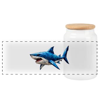 Low Poly Shark - Panoramic Cookie Jar with Wooden Lid - white - Front