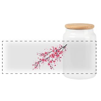 Cherry Blossoms Branch Sakura Flowers Cherry - Panoramic Cookie Jar with Wooden Lid - white - Front