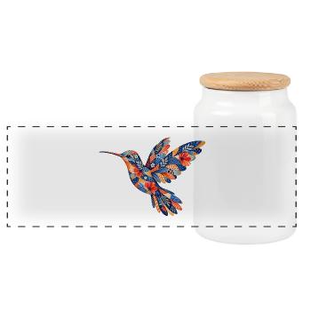 Colibri à motif floral - Boîte à biscuits avec couvercle en bois - blanc - Devant