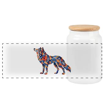 Patchwork Wolf Colors Game - Panoramic Cookie Jar with Wooden Lid - white - Front