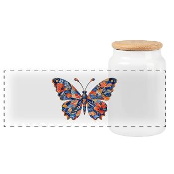 Motif papillon patchwork - Boîte à biscuits avec couvercle en bois - blanc - Devant