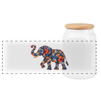 Motif floral d’éléphant en patchwork - Boîte à biscuits avec couvercle en bois - blanc - Devant
