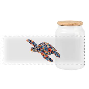 Patchwork Turtle Floral Pattern - Panoramic Cookie Jar with Wooden Lid - white - Front