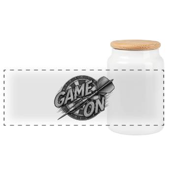 Game On Dartboard Druckmotiv - Panorama Keksdose mit Holzdeckel - Weiß - Vorne