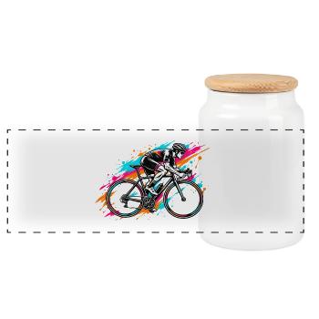Neon-Splash Radfahrer - Panorama Keksdose mit Holzdeckel - Weiß - Vorne