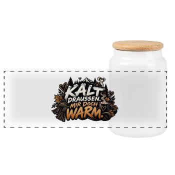 Kalt draussen, mir doch warm. - Panorama Keksdose mit Holzdeckel - Weiß - Vorne
