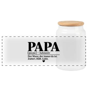 Papa Definition: Der Mann, der immer da ist  - Panorama Keksdose mit Holzdeckel - Weiß - Vorne