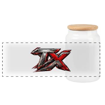 Rotes Metall TX Logo Battle Edition - Panorama Keksdose mit Holzdeckel - Weiß - Vorne