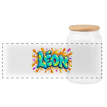 LÉON in Graffiti: das Geschenk, das alles in die Luft jagen wird - Panorama Keksdose mit Holzdeckel - Weiß - Vorne