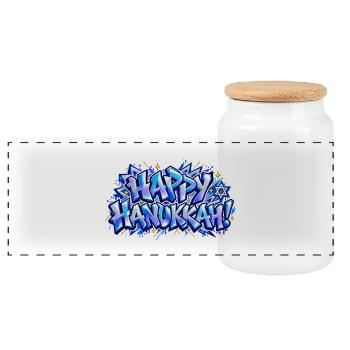 Frohes blaues Graffiti-Hanukkah: Geschenk, das leuchtet! - Panorama Keksdose mit Holzdeckel - Weiß - Vorne