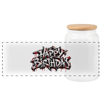 Herzlichen Glückwunsch zum Geburtstag Graffiti Drip: Horror Style! - Panorama Keksdose mit Holzdeckel - Weiß - Vorne