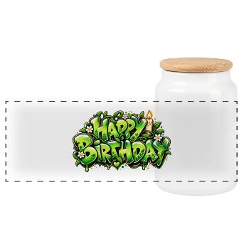Alles Gute zum Geburtstag Graffiti-Kerze: Naturgeschenk! - Panorama Keksdose mit Holzdeckel - Weiß - Vorne