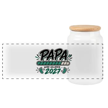 Papa wird geladen 2027 - Geschenk werdender Vater - Panorama Keksdose mit Holzdeckel - Weiß - Vorne