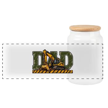 Dad Bagger – Geschenk für Baggerfahrer - Panorama Keksdose mit Holzdeckel - Weiß - Vorne