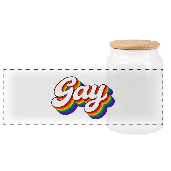 Gay - Schwul - Lesbisch - Regenbogenfarben - LGBT - Panorama Keksdose mit Holzdeckel - Weiß - Vorne