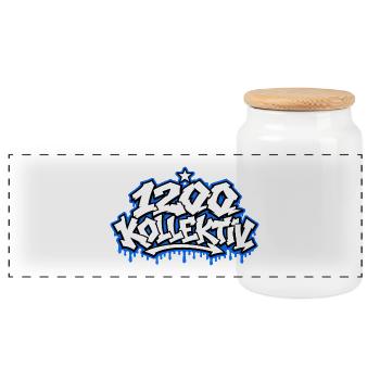 1200 Kollektion Graffiti Label - Panorama Keksdose mit Holzdeckel - Weiß - Vorne