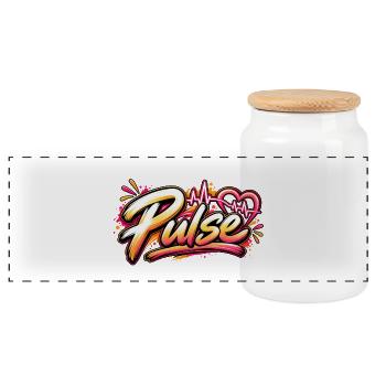 Pulse Graffiti Herz Neonschrift - Panorama Keksdose mit Holzdeckel - Weiß - Vorne