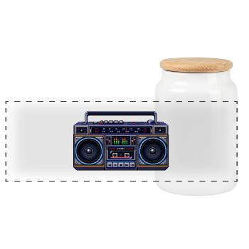 Pixel-Art Ghetto Blaster - Panorama Keksdose mit Holzdeckel - Weiß - Vorne