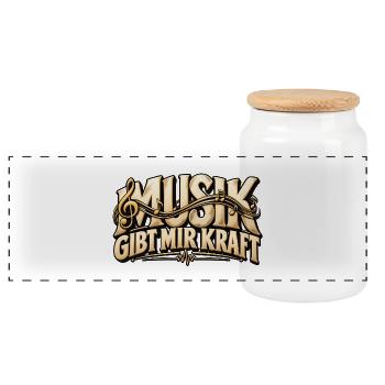 Musik Kraft  Geschenk für Musiker & Musikliebhaber - Panorama Keksdose mit Holzdeckel - Weiß - Vorne