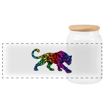 Stammes-Regenbogenpanther - Panorama Keksdose mit Holzdeckel - Weiß - Vorne