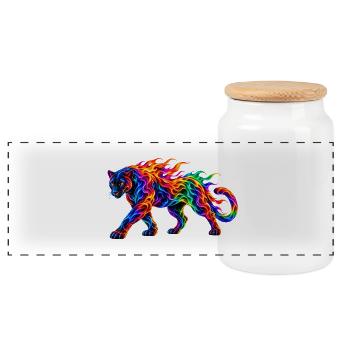 Regenbogen-Brennende Panther - Panorama Keksdose mit Holzdeckel - Weiß - Vorne