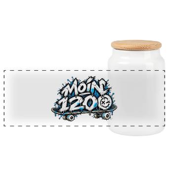 Moin Graffiti Skateboard Splash - Panorama Keksdose mit Holzdeckel - Weiß - Vorne