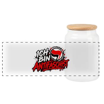 Ich bin Antifaschist Flaggen-Statement - Panorama Keksdose mit Holzdeckel - Weiß - Vorne