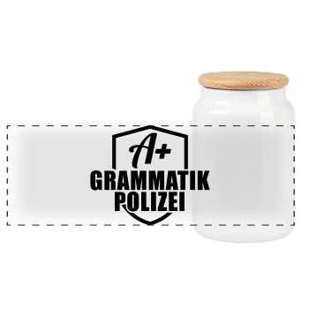 Grammatik Polizei - Panorama Keksdose mit Holzdeckel - Weiß - Vorne