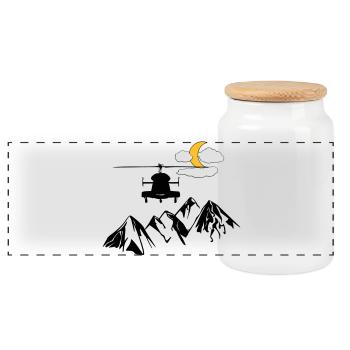 Heli, montagnes, lune, nuages - Boîte à biscuits avec couvercle en bois - blanc - Devant