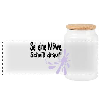 Möwen Scheiß drauf--3 - Panorama Keksdose mit Holzdeckel - Weiß - Vorne