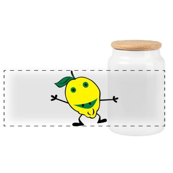 lemons man - Panoramic Cookie Jar with Wooden Lid - white - Front