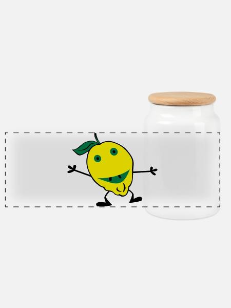 lemons man - Panoramic Cookie Jar with Wooden Lid - white