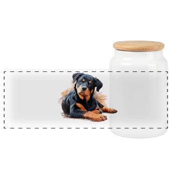 Rottweiler - Panorama Keksdose mit Holzdeckel - Weiß - Vorne