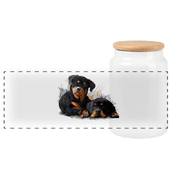 Puppys - Panoramic Cookie Jar with Wooden Lid - white - Front
