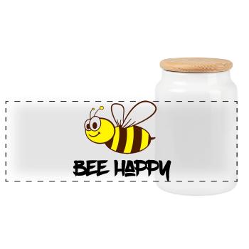 Biene Happy / Bee Happy - Panorama Keksdose mit Holzdeckel - Weiß - Vorne