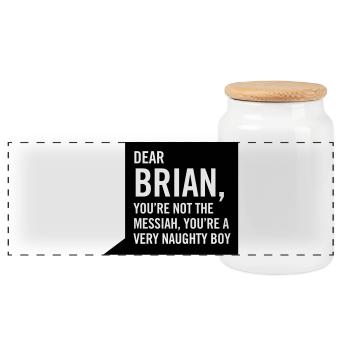 Dear Brian... - Panoramic Cookie Jar with Wooden Lid - white - Front