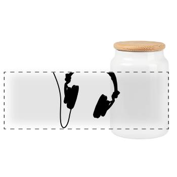 headphones_vector - Panoramic Cookie Jar with Wooden Lid - white - Front