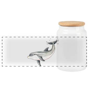 Baby dolphin - Baby dolphin design - Baby dauphin - Panoramic Cookie Jar with Wooden Lid - white - Front