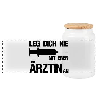 Leg dich nie mit einer Ärztin an,Medizin,Geschenk - Panorama Keksdose mit Holzdeckel - Weiß - Vorne