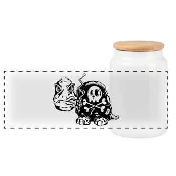 Skull Schildkröte - Raucher - Zigarette -Totenkopf - Panorama Keksdose mit Holzdeckel - Weiß - Vorne