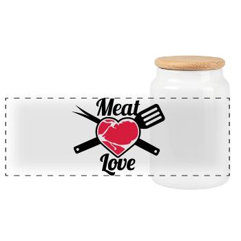 Meat Love - Panorama Keksdose mit Holzdeckel - Weiß - Vorne