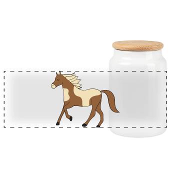 Pinto Pony Braun Beige Kunst - Panorama Keksdose mit Holzdeckel - Weiß - Vorne