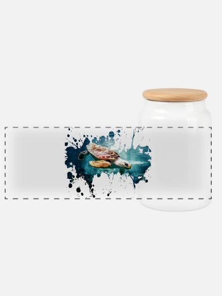 Schildkröte Splash - Panorama Keksdose mit Holzdeckel - Weiß