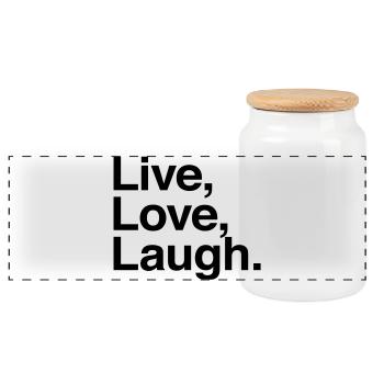 Live Love Laugh -  célèbre mantra de vie positive - Boîte à biscuits avec couvercle en bois - blanc - Devant