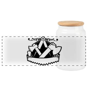 Zimmerer-Emblem - Style, Zimmermann - Panorama Keksdose mit Holzdeckel - Weiß - Vorne