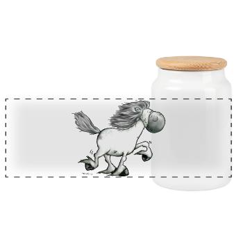 „Icelandic Power“ -Icelandic Horse - Panoramic Cookie Jar with Wooden Lid - white - Front