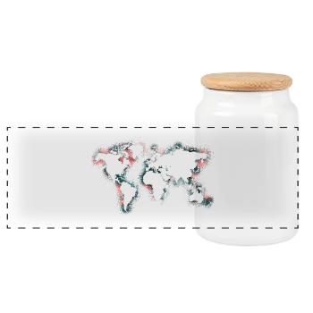 map of the world - Panoramic Cookie Jar with Wooden Lid - white - Front