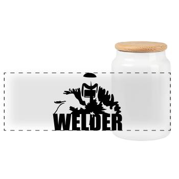 welder - Panoramic Cookie Jar with Wooden Lid - white - Front